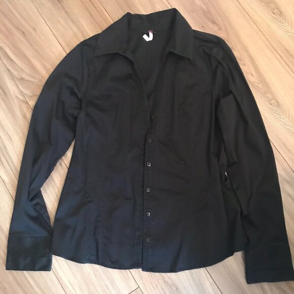 Smart Set Women's Black Button Down Princess Seams Fitted Shirt Size L Large - Picture 1 of 8
